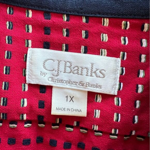 CJ Banks Red Striped Jacket Womens 1X Button Front Cardigan - Picture 7 of 12